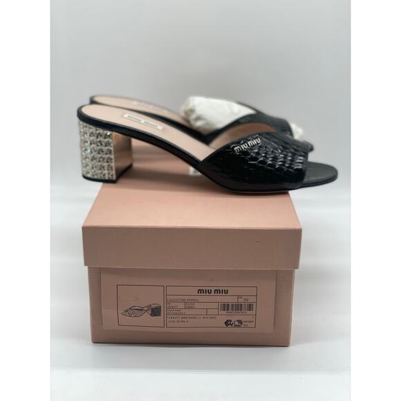 Miu Miu Black Embossed Croc Crystal Embellished Heel Slide Sandals. 39 eu (9 us) - Picture 2 of 8